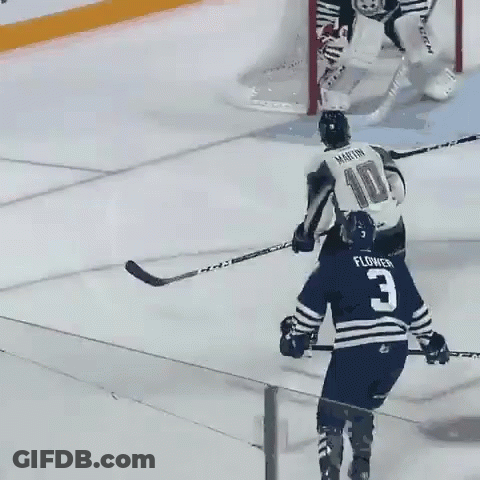 Two Hockey Players Fighting In Front Of Utah Logo GIF