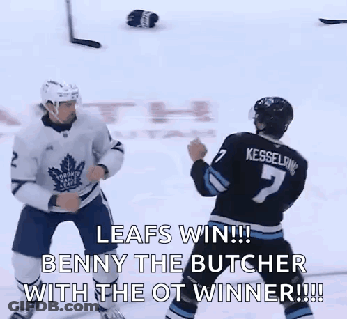 Two Hockey Players Fighting On Ice Number 7 Jersey GIF