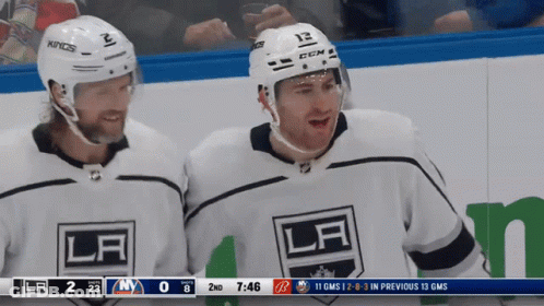 Two Hockey Players In LA Jerseys GIF