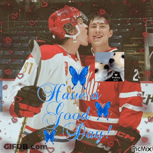 Two Hockey Players Saying Have A Good Day GIF