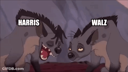 Two Hyenas Are Standing Next To Each Other And One Of Them Is Named Harris GIF