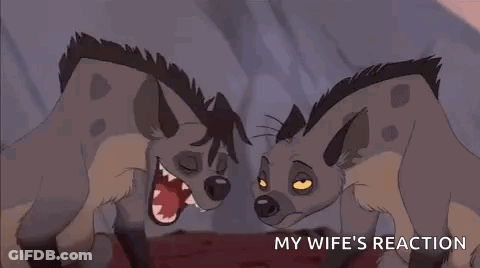 Two Hyenas Are Standing Next To Each Other With Their Mouths Open In A Cartoon Scene From The Lion King . GIF