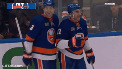 Two Ice Hockey Players In Jerseys 3 And 17 GIF