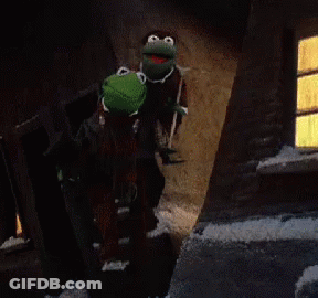 Two Kermit The Frogs Are Walking Down A Dark Street GIF