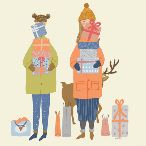 Two Kids Illustrations With Gifts GIF