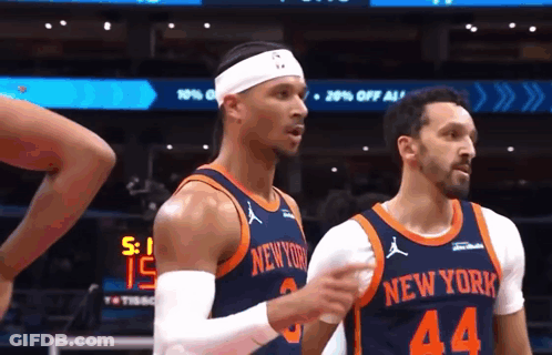 Two Knicks Basketball Players Talking GIF