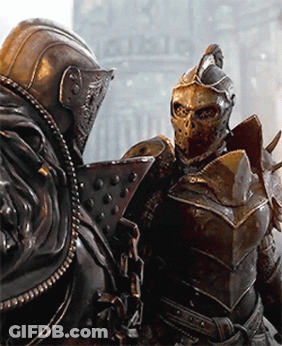 Two Knights In Armor Are Standing Next To Each Other . GIF