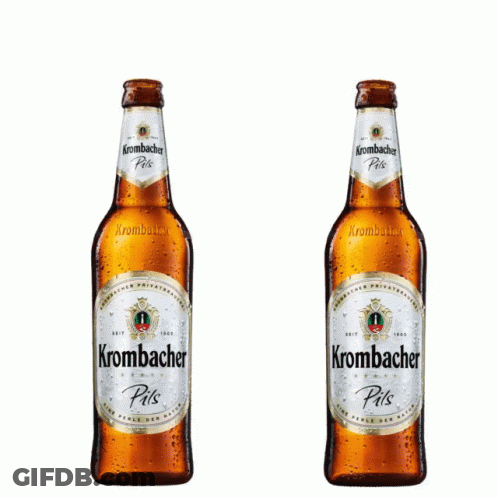 Two Krombacher Pils Bottles Side By Side GIF