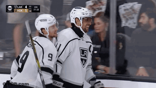 Two LA Kings Hockey Players Celebrate Goal GIF