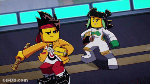 Two Lego Characters On Street GIF