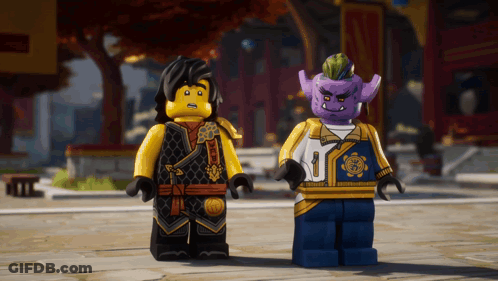 Two Lego Figures One Wearing Number 7 GIF