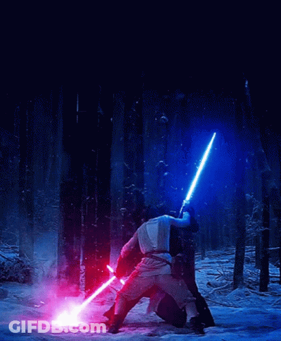 Two Lightsabers In Dark Forest GIF