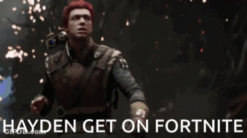 Two Lightsabers Saying Hayden Get On Fortnite GIF