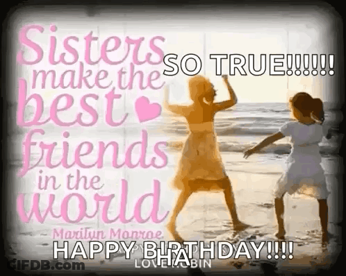 Two Little Girls Are Dancing On The Beach With A Birthday Message . GIF