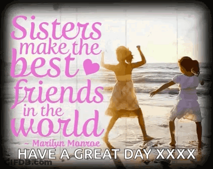 Two Little Girls Are Dancing On The Beach With A Quote By Marilyn Monroe . GIF