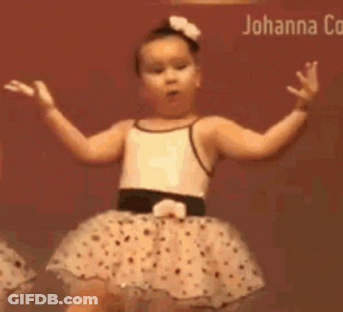 Two Little Girls Are Dancing Together In Tutus On A Stage . GIF