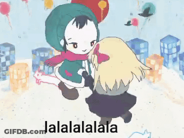 Two Little Girls Dancing In Snow Saying Lalalalala GIF