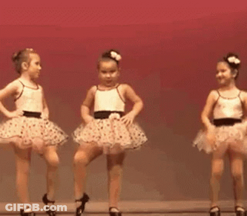 Two Little Girls Dancing In Tutus On Stage GIF