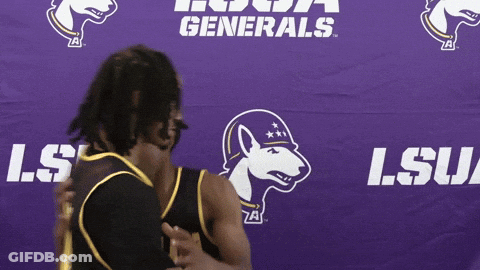 Two Lsu Generals Basketball Players Pose For A Photo GIF