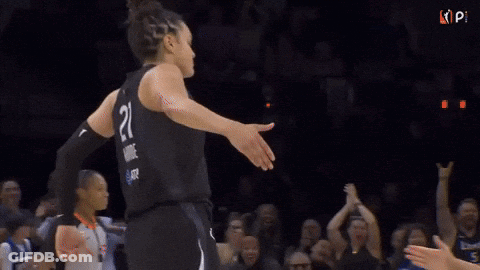 Two Lynx Basketball Players Are Hugging Each Other During A Game GIF