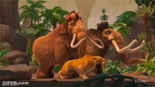 Two Mammoths Are Standing Next To Each Other In A Scene From A Disney Animated Movie GIF