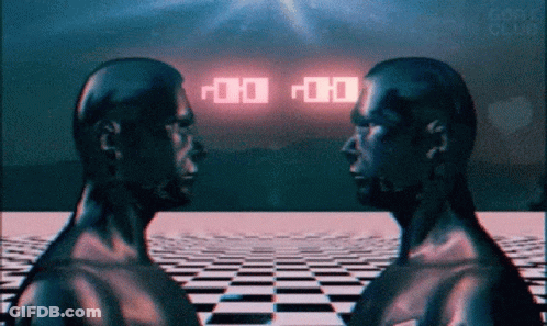 Two Mannequins Facing Each Other With 00 GIF
