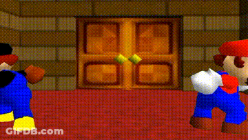 Two Mario Brothers Are Standing Next To Each Other In A Room . GIF