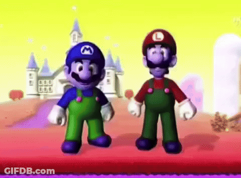 Two Mario Brothers Are Standing Next To Each Other In A Video Game . GIF