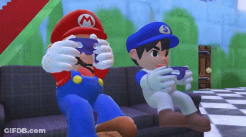 Two Mario Characters Are Playing A Video Game GIF