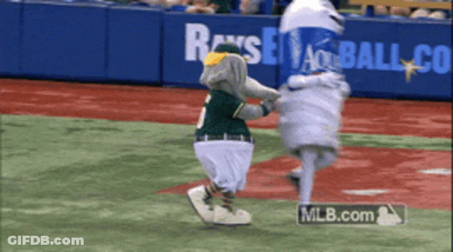 Two Mascots On Baseball Field With MLB.com Logo GIF