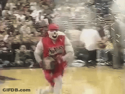 Two Mascots On Basketball Court GIF
