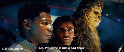 Two Men And A Chewbacca Are Standing Next To Each Other And One Of Them Is Saying Oh I 'M Sorry GIF