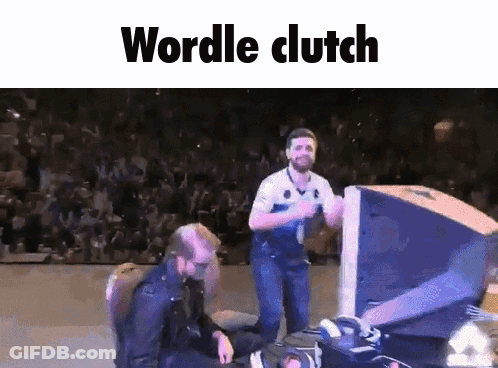 Two Men Are Dancing In Front Of A Crowd And The Words Wordle Clutch Are On The Screen GIF