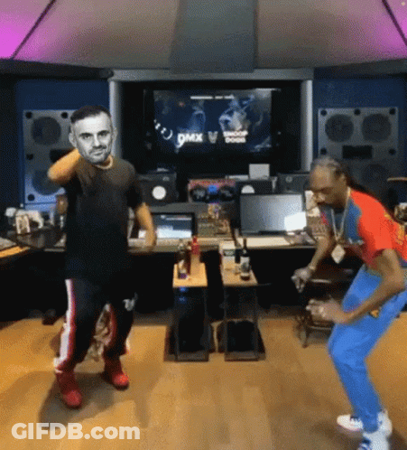 Two Men Are Dancing In Front Of A Screen That Says Dmx On It . GIF