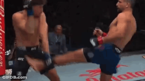 Two Men Are Fighting In A Boxing Ring And One Is Kicking The Other In The Face . GIF