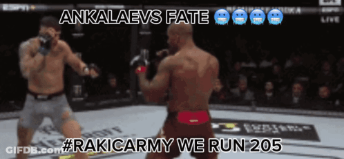 Two Men Are Fighting In A Boxing Ring And The Caption Says " Ankaaevs Fate " GIF