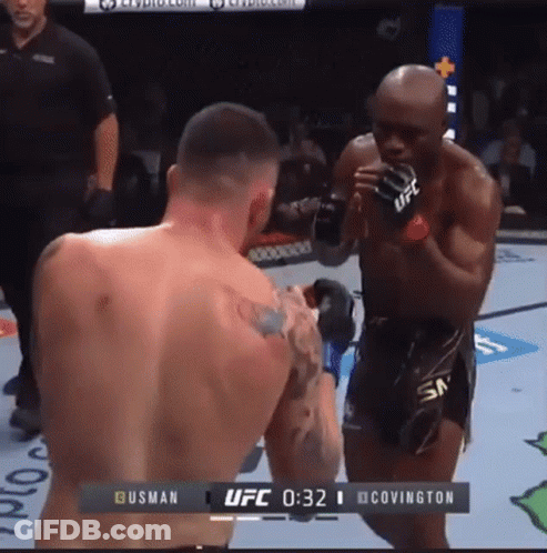 Two Men Are Fighting In A Boxing Ring And The Ufc Fight Is Underway GIF