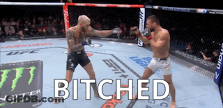 Two Men Are Fighting In A Boxing Ring And The Word Bitches Is On The Screen GIF