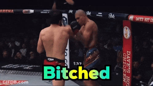 Two Men Are Fighting In A Boxing Ring And The Words Bitched Are Above Them GIF