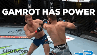Two Men Are Fighting In A Boxing Ring And The Words Gamrot Has Power Are Above Them GIF