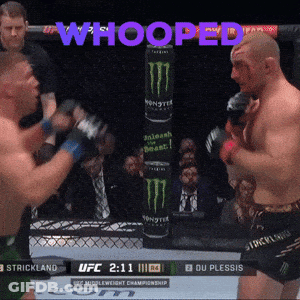 Two Men Are Fighting In A Boxing Ring And The Words Whooped Are On The Screen GIF