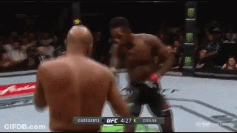 Two Men Are Fighting In A Boxing Ring During A Ufc Event . GIF