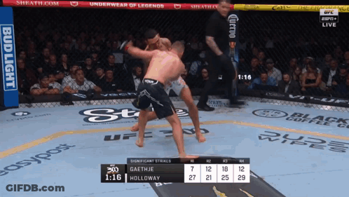 Two Men Are Fighting In A Boxing Ring Sponsored By Bud Light And Black Coffee GIF
