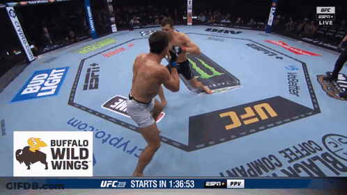 Two Men Are Fighting In A Boxing Ring Sponsored By Bud Light And Ufc GIF