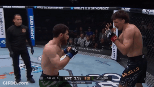 Two Men Are Fighting In A Boxing Ring With A Bud Light Advertisement Behind Them GIF