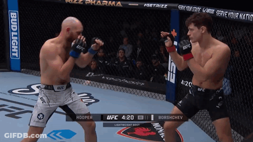 Two Men Are Fighting In A Boxing Ring With A Bud Light Banner In The Background GIF