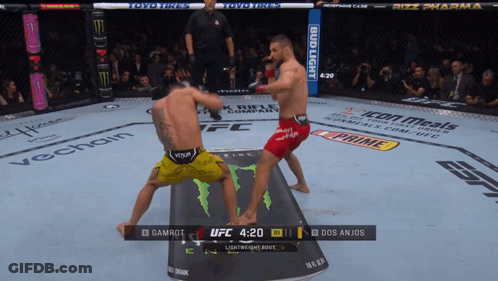 Two Men Are Fighting In A Boxing Ring With A Bud Light Banner On The Side GIF
