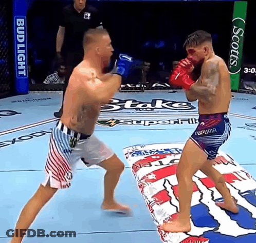 Two Men Are Fighting In A Boxing Ring With A Bud Light Sign In The Background GIF