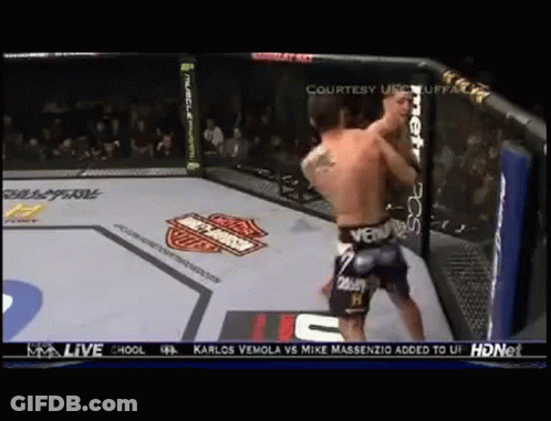 Two Men Are Fighting In A Boxing Ring With A Harley Davidson Logo On The Corner . GIF