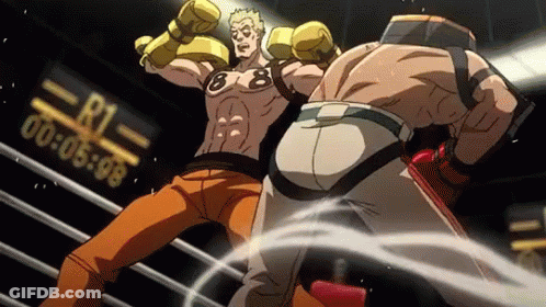 Two Men Are Fighting In A Boxing Ring With A Timer Behind Them That Says R1 GIF